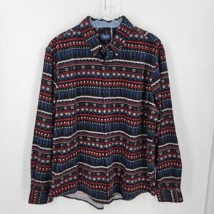 Chaps Shirt Mens XL Red Black Blue Fair Isle Aztec Print Long Sleeve Cotton New